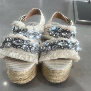 Embellished Cream Platform Sandals